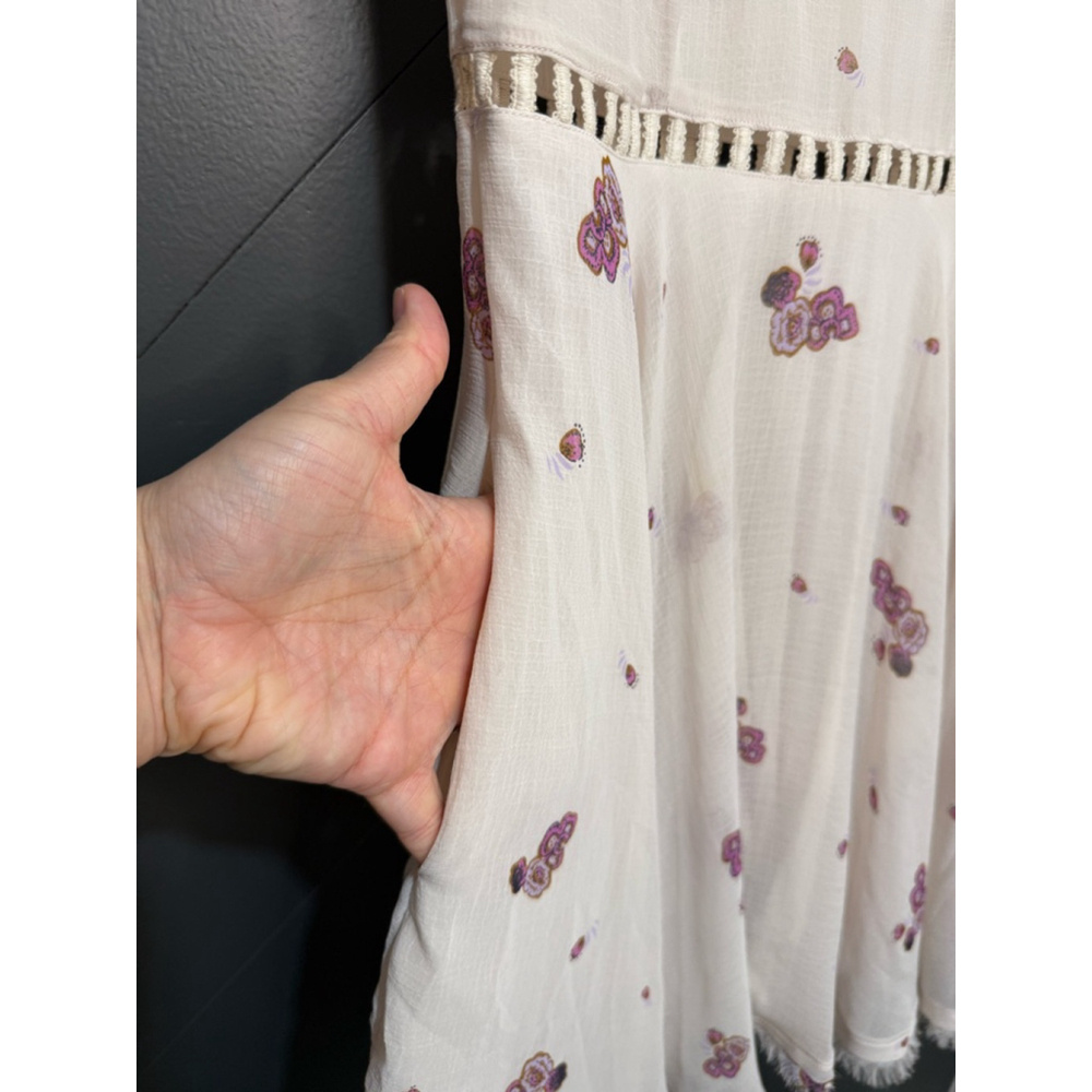 Free People Ivory Floral Mini Dress Size 4 Boho Coquette Cottagecore - Picture 9 of 11